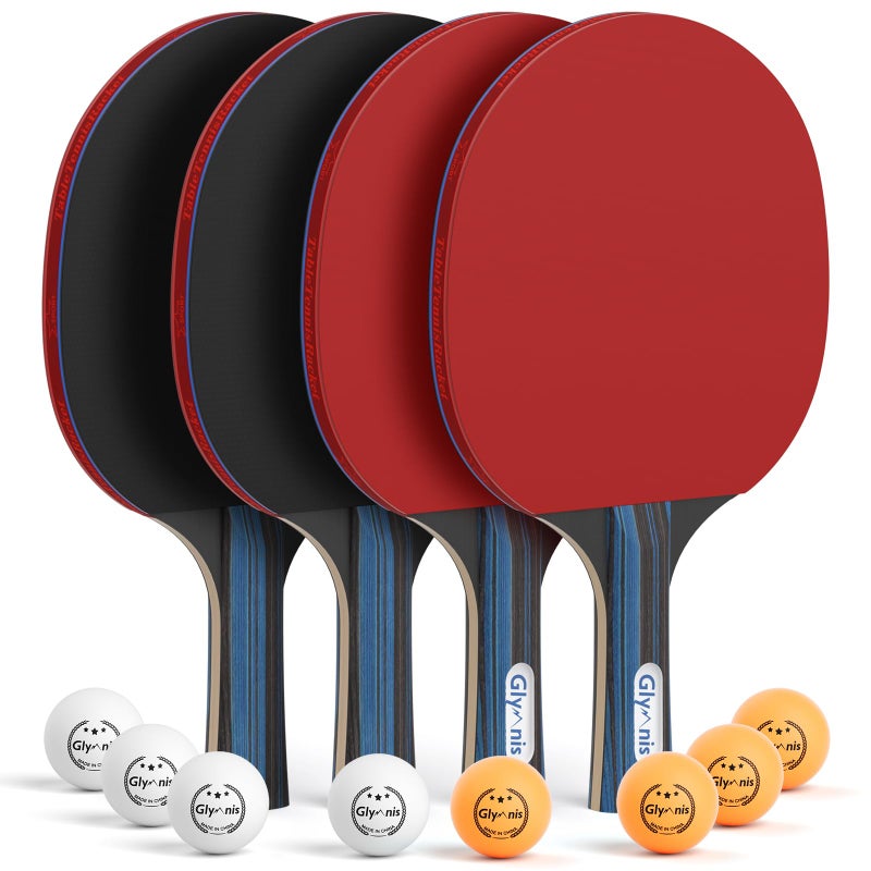 Glymnis Ping Pong Paddles Set of 4 Table Tennis Rackets with 8 Balls, Storage Case for Indoor Outdoor Table Tennis Paddle Game Accessories - Image 1